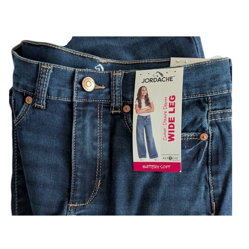 Jordache Girls Cloud Drape Denim Wide Leg Jeans Adjustable Waist Size 16 Dark - Picture 6 of 8